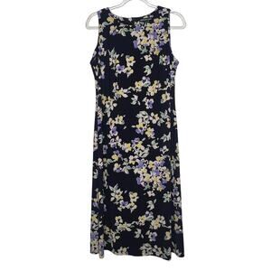 AMERICAN LIVING Floral Midi Dress Sleeveless Stretch Navy Multi Womens Size 14